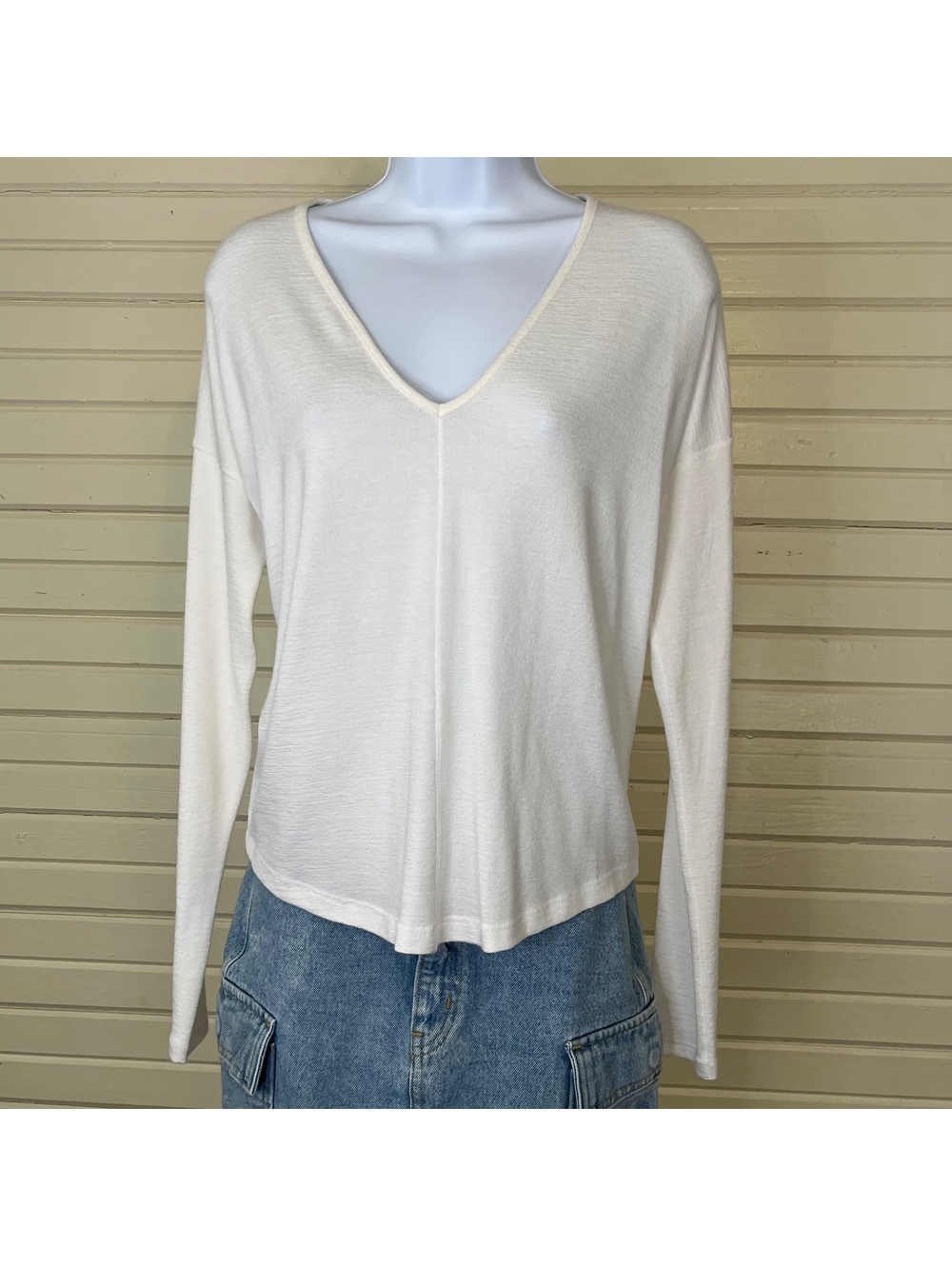 Rag & Bone Cream Knit V-Neck Long Sleeve Sweater Top S